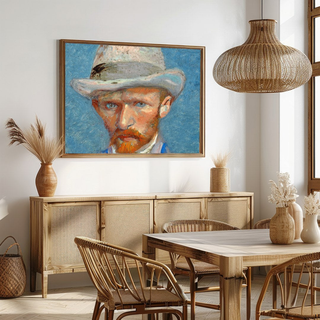 This expressive artwork captures the thoughtful gaze of a gentleman, painted with bold, textured for Dining