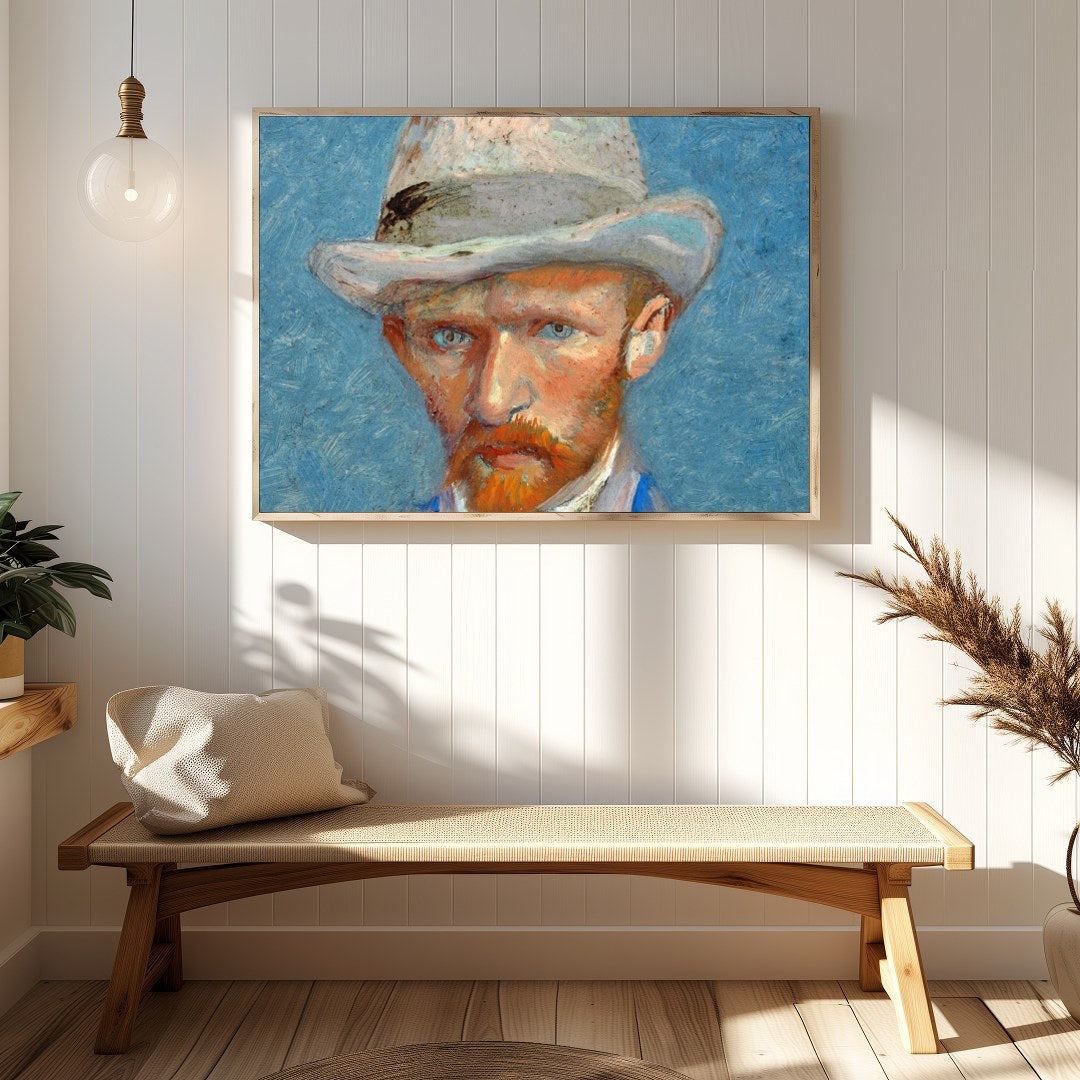 This expressive artwork captures the thoughtful gaze of a gentleman, painted with bold, textured for Hallway