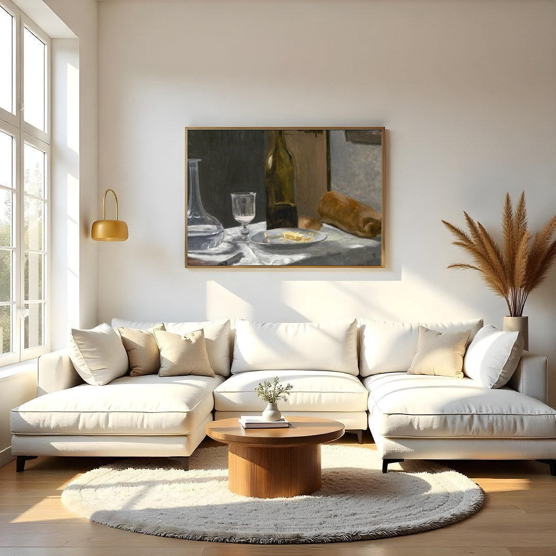 Immerse yourself in the rustic charm of this exquisite still life painting, capturing the for Living Room