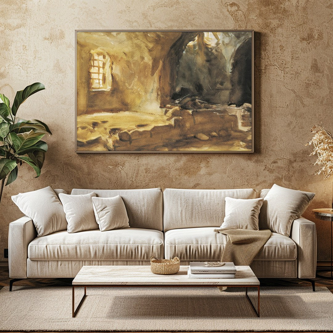 Capture the essence of history and tranquility with this exquisite watercolour piece showcasing for Family Room