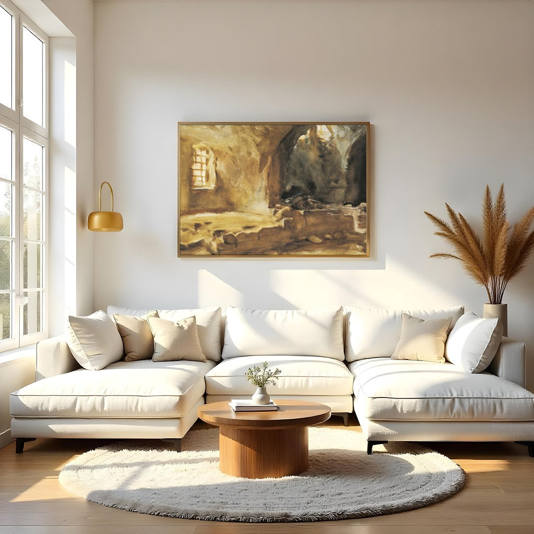 Capture the essence of history and tranquility with this exquisite watercolour piece showcasing for Living Room