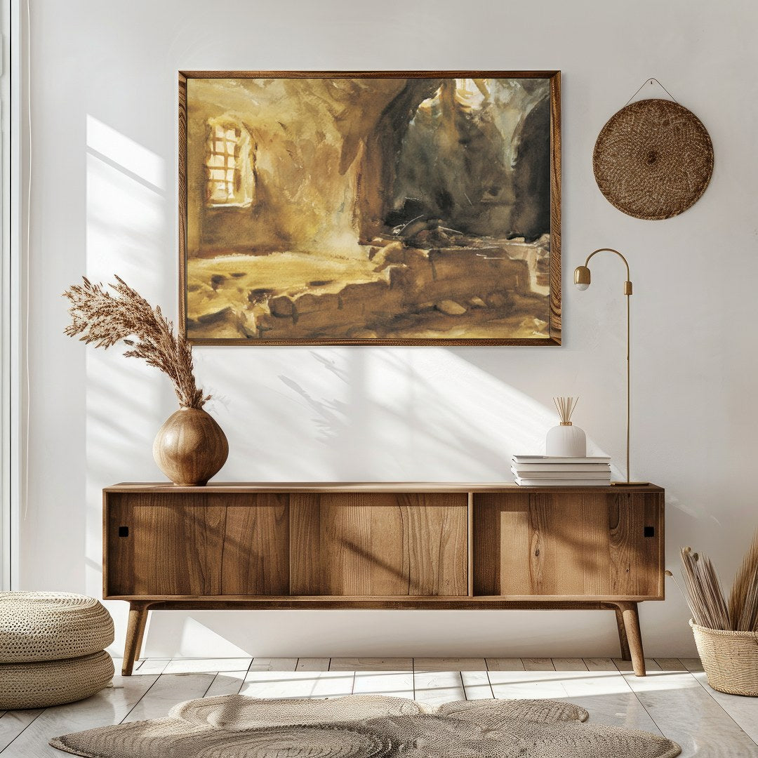 Capture the essence of history and tranquility with this exquisite watercolour piece showcasing for Sitting Area