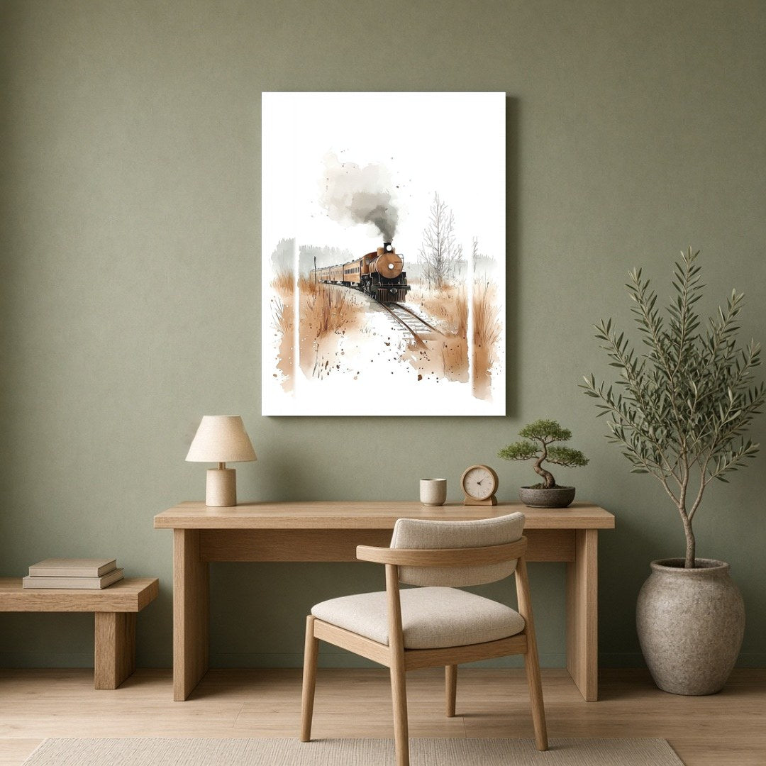 Immerse yourself in the tranquil ambiance of this stunning watercolor artwork, featuring a vintage for Home Office