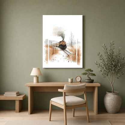 Immerse yourself in the tranquil ambiance of this stunning watercolor artwork, featuring a vintage for Home Office