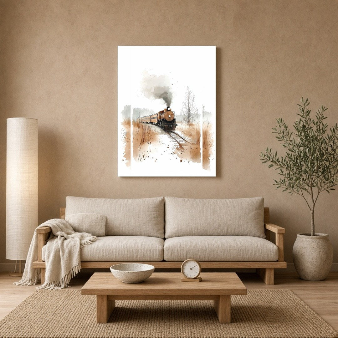 Immerse yourself in the tranquil ambiance of this stunning watercolor artwork, featuring a vintage for Living Room