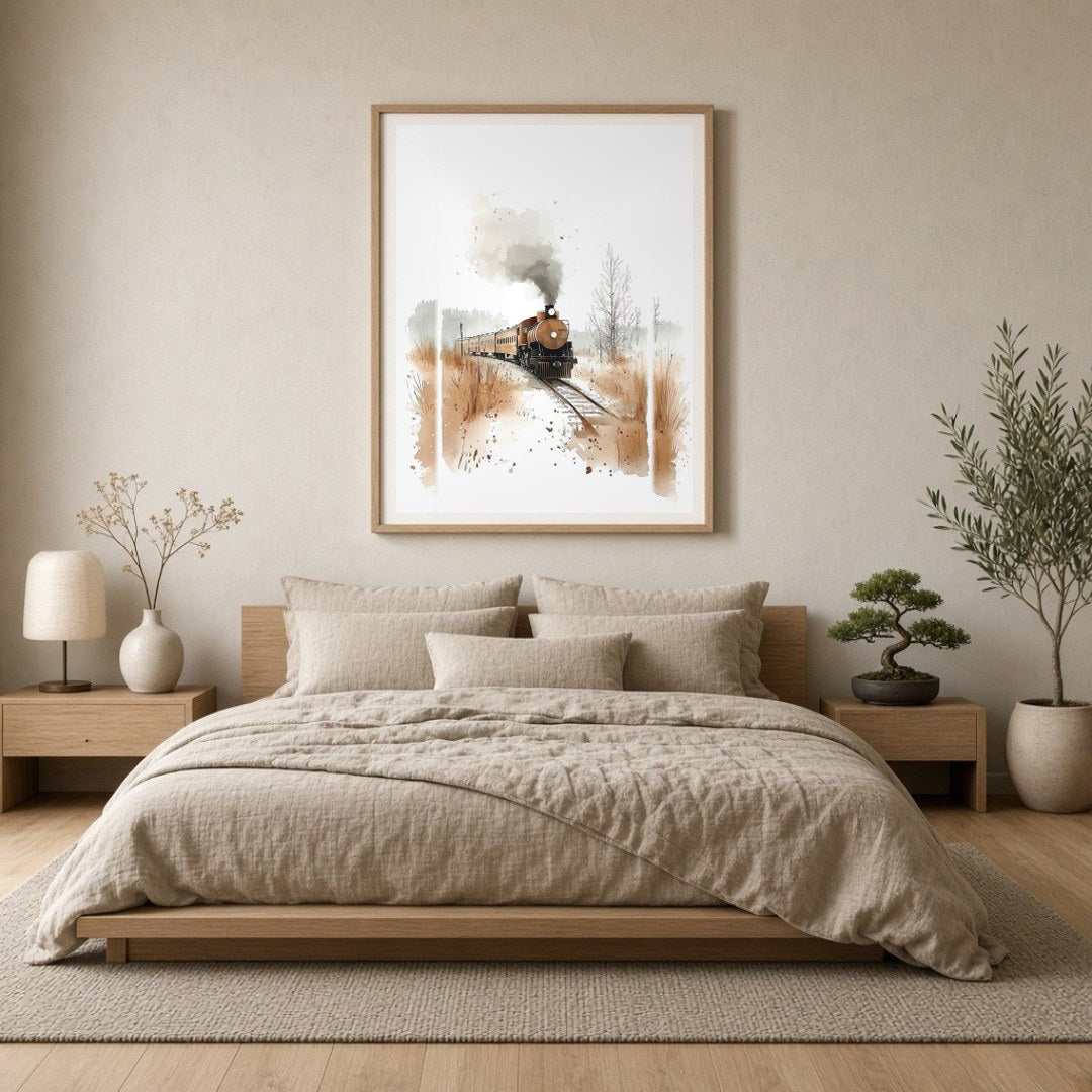 Immerse yourself in the tranquil ambiance of this stunning watercolor artwork, featuring a vintage for office