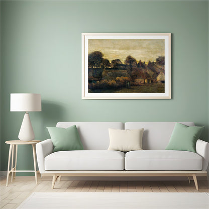 Capture the serene ambiance of the countryside with this evocative painting of a village at dusk. for Hall