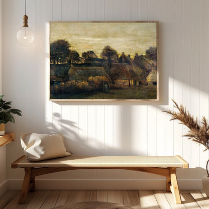 Capture the serene ambiance of the countryside with this evocative painting of a village at dusk. for Hallway