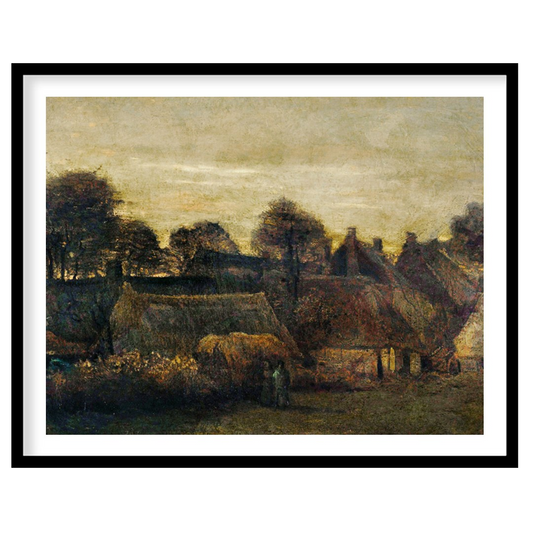 Capture the serene ambiance of the countryside with this evocative painting of a village at dusk. for lovely-house