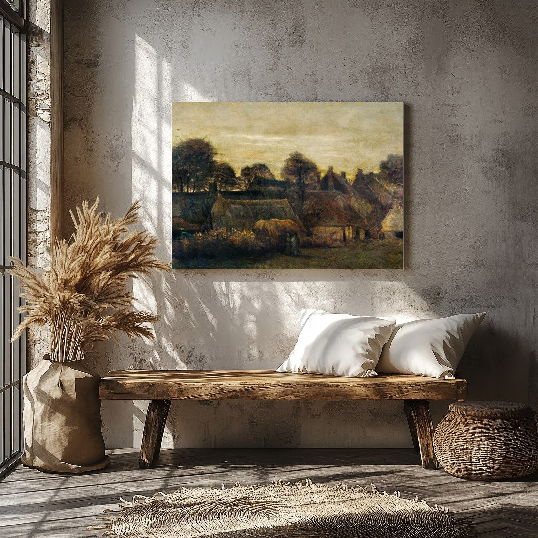 Capture the serene ambiance of the countryside with this evocative painting of a village at dusk. for Veranda