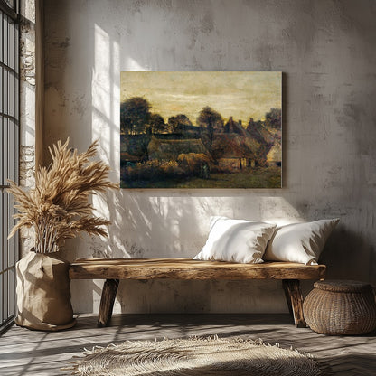 Capture the serene ambiance of the countryside with this evocative painting of a village at dusk. for Veranda