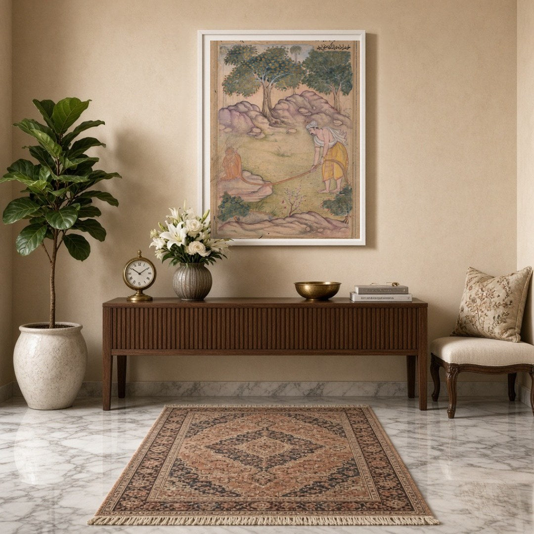 Immerse yourself in the spiritual journey of Hanuman and Ram with this exquisite piece of Indian for Entrance