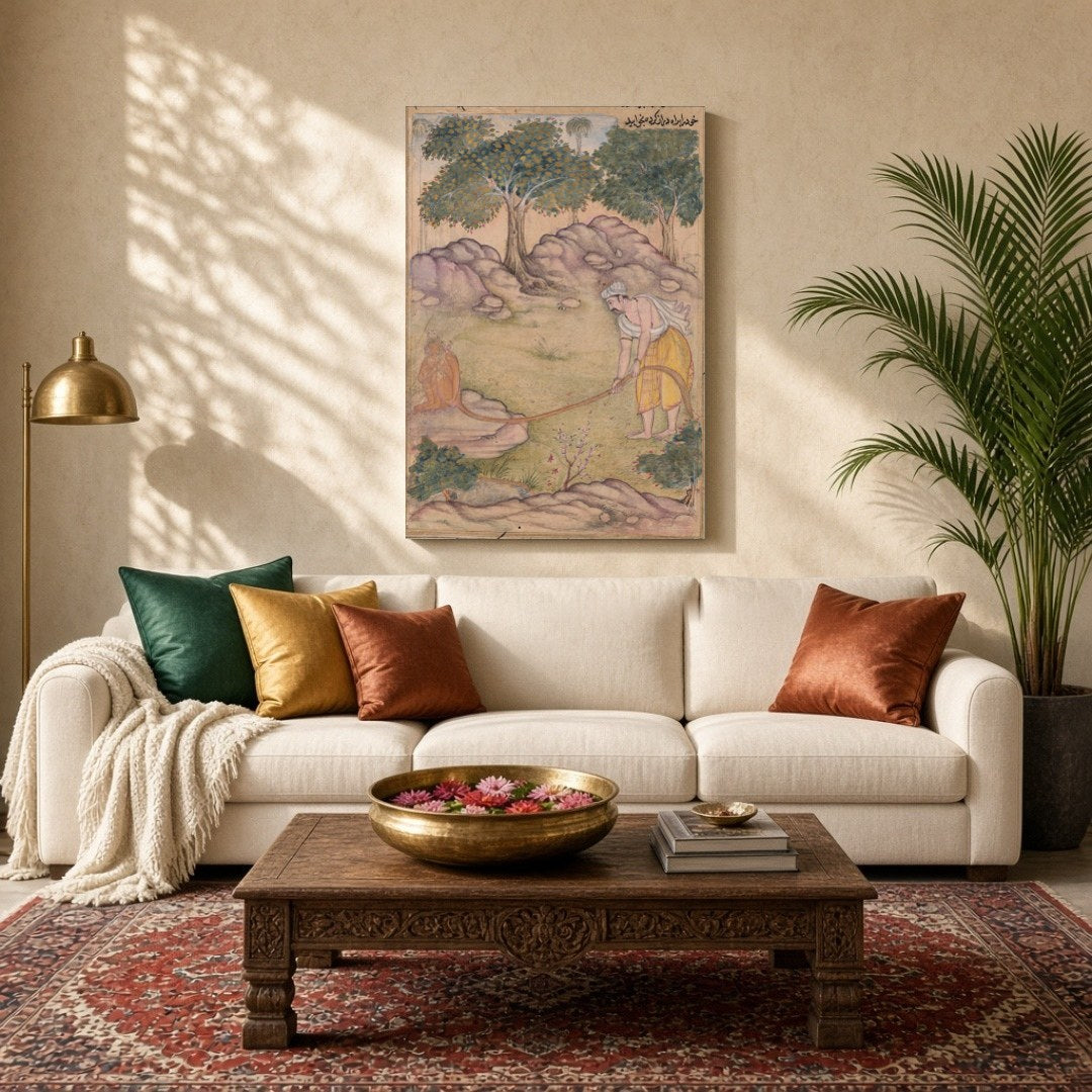 Immerse yourself in the spiritual journey of Hanuman and Ram with this exquisite piece of Indian for Living Room