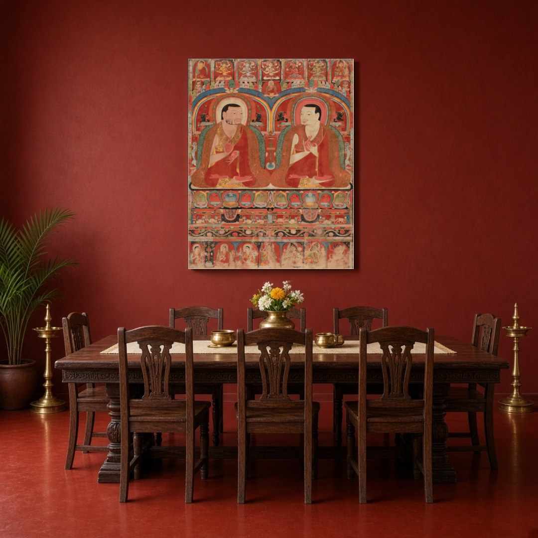 Immerse yourself in the spiritual essence of 'Sacred Assembly,' featuring two revered Buddhist for Dining