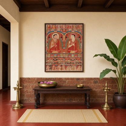 Immerse yourself in the spiritual essence of 'Sacred Assembly,' featuring two revered Buddhist for Hallway