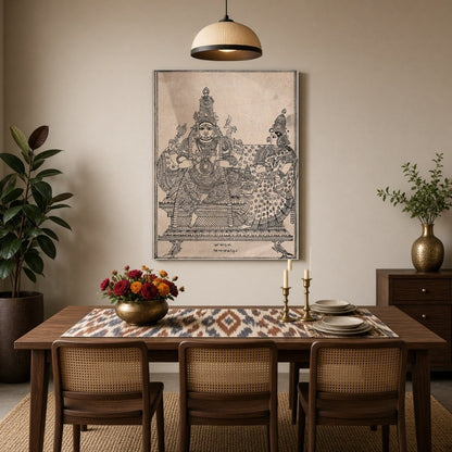 Experience the divine union of Shiva, Parvati, and Skanda in this exquisite artwork that embodies for Dining