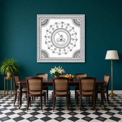 Experience the enchanting rhythm of village life with this exquisite Warli Art print. Delicate for Dining