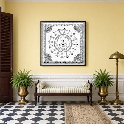 Experience the enchanting rhythm of village life with this exquisite Warli Art print. Delicate for Hallway
