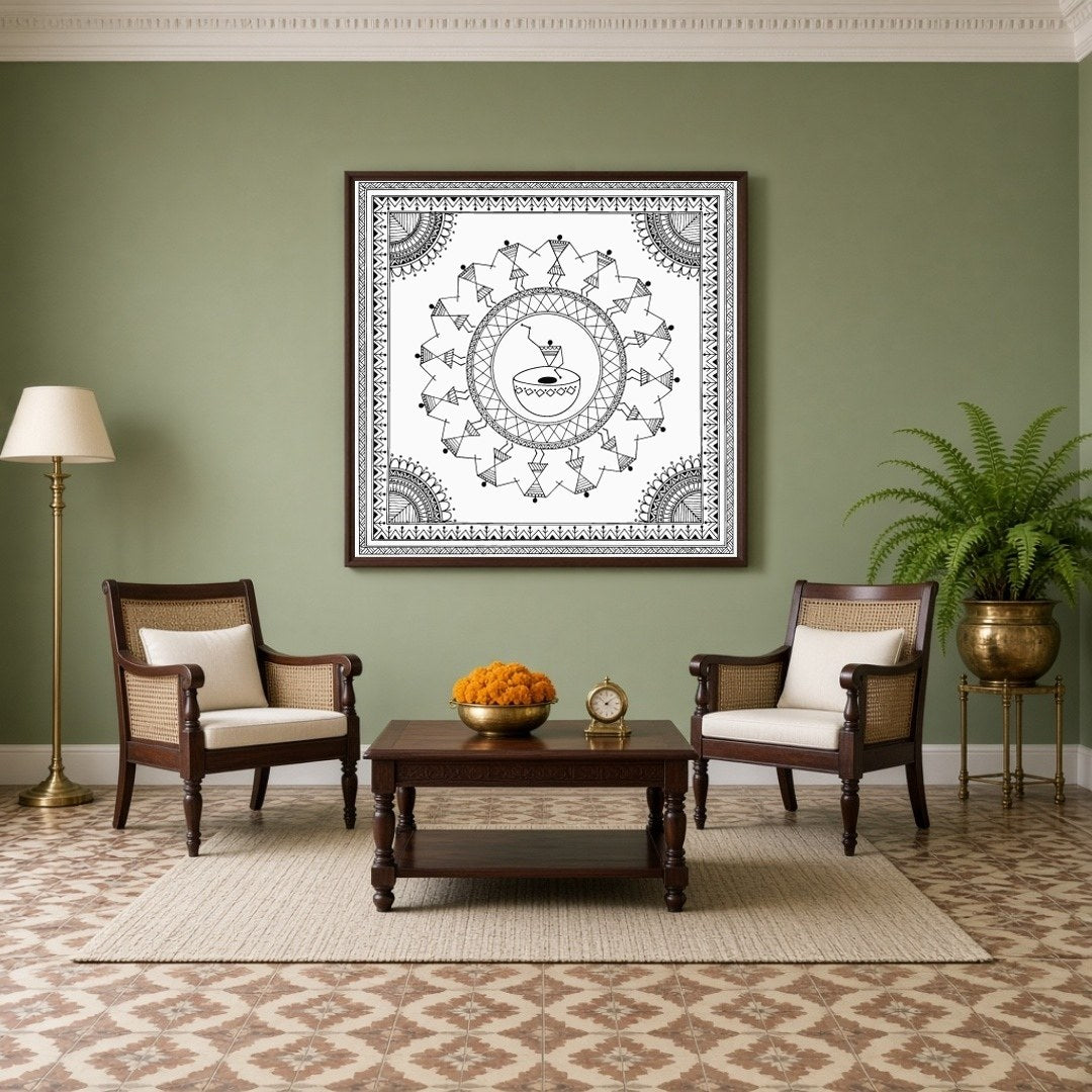 Experience the enchanting rhythm of village life with this exquisite Warli Art print. Delicate for Living Room