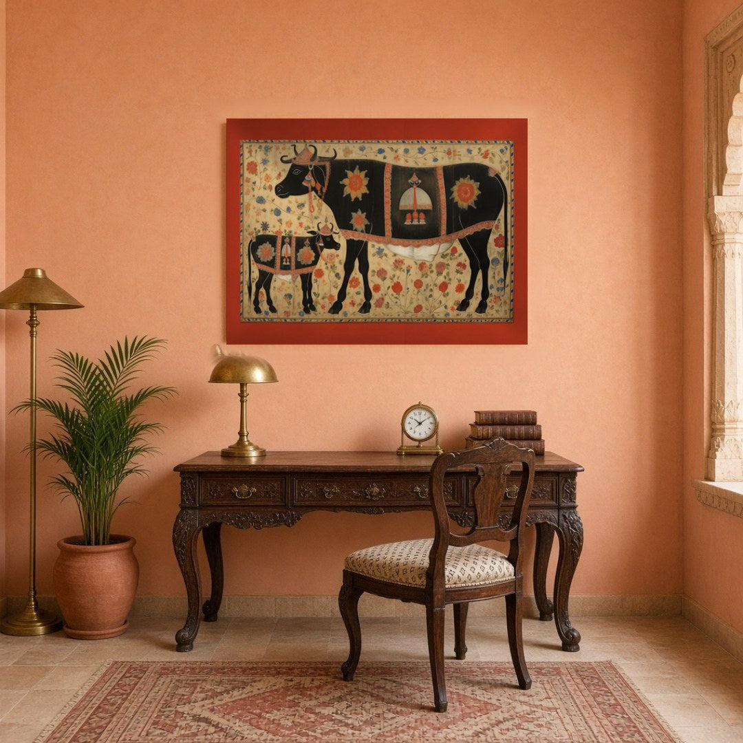 Immerse yourself in the vibrant tradition of Pichwai art with this captivating depiction of sacred for Study