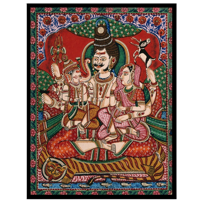 Experience the divine family bond with this captivating artwork depicting Shiva, Parvati, and for gallery