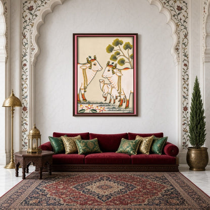 Immerse yourself in the serene beauty of Pichwai art with this captivating piece depicting the for Living Room