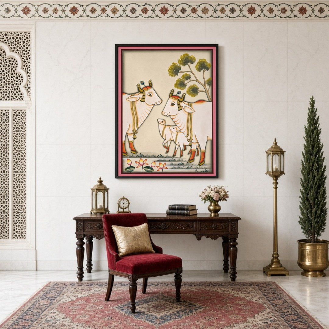 Immerse yourself in the serene beauty of Pichwai art with this captivating piece depicting the for Study