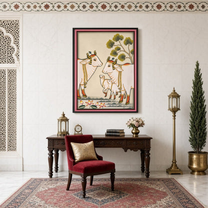 Immerse yourself in the serene beauty of Pichwai art with this captivating piece depicting the for Study