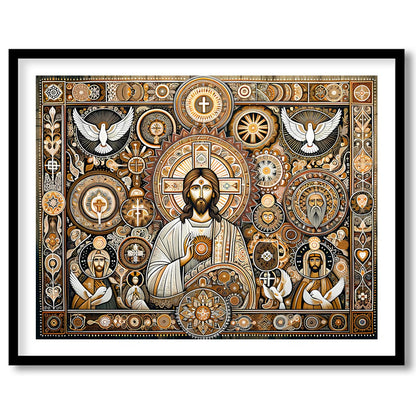 This captivating artwork weaves traditional religious iconography with intricate patterns and a for bedroom