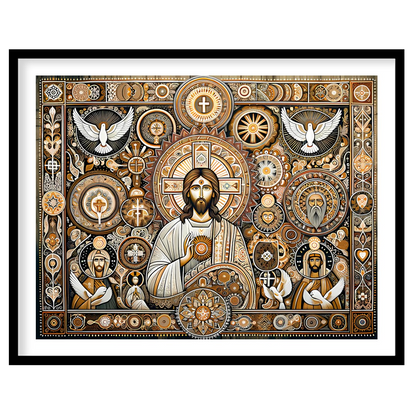 This captivating artwork weaves traditional religious iconography with intricate patterns and a for bedroom