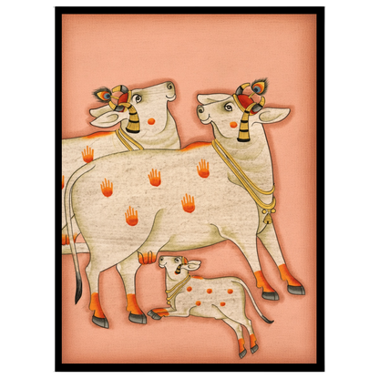 Embrace the serene beauty and spiritual energy of the 'Sacred Kamdhenu Trio' in this exquisite for loft