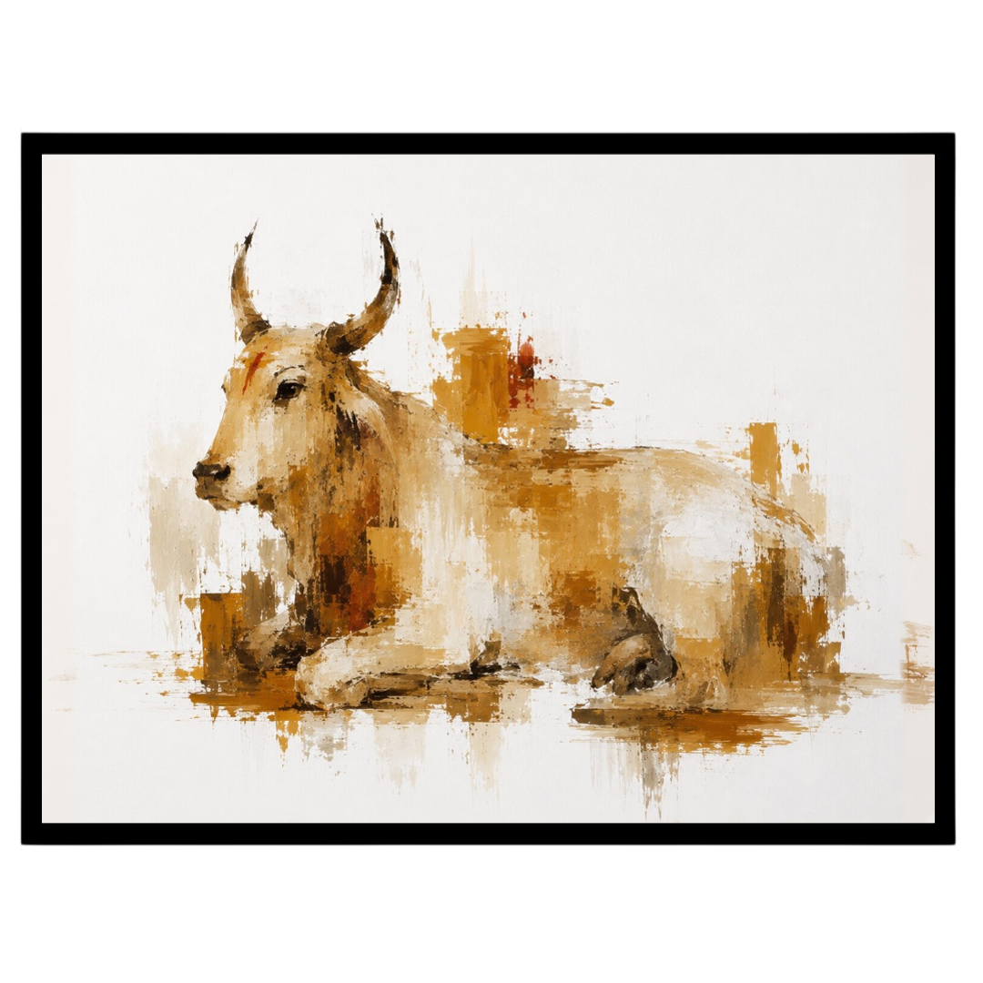 Experience the tranquil presence of Nandi portrayed in a harmonious blend of ochre and ivory tones. for home
