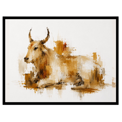 Experience the tranquil presence of Nandi portrayed in a harmonious blend of ochre and ivory tones. for home