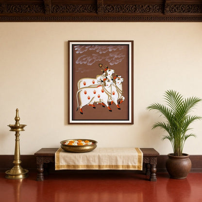 Embrace the nurturing energy and grandeur of Pichwai art with this exquisite portrayal of the for Entrance