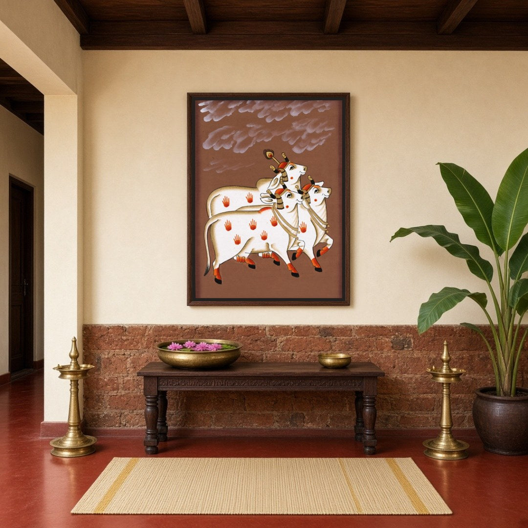 Embrace the nurturing energy and grandeur of Pichwai art with this exquisite portrayal of the for Hallway