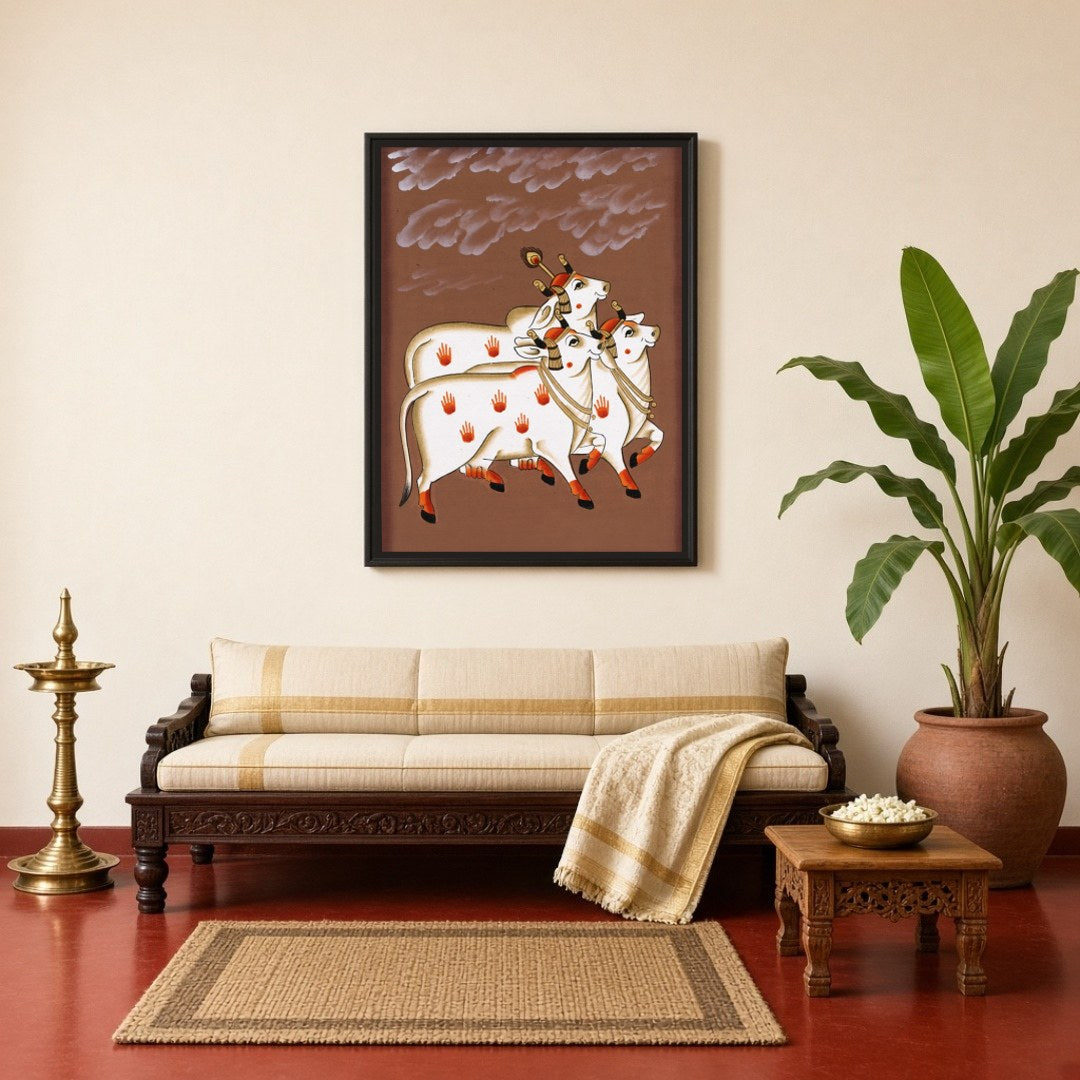Embrace the nurturing energy and grandeur of Pichwai art with this exquisite portrayal of the for Living Room