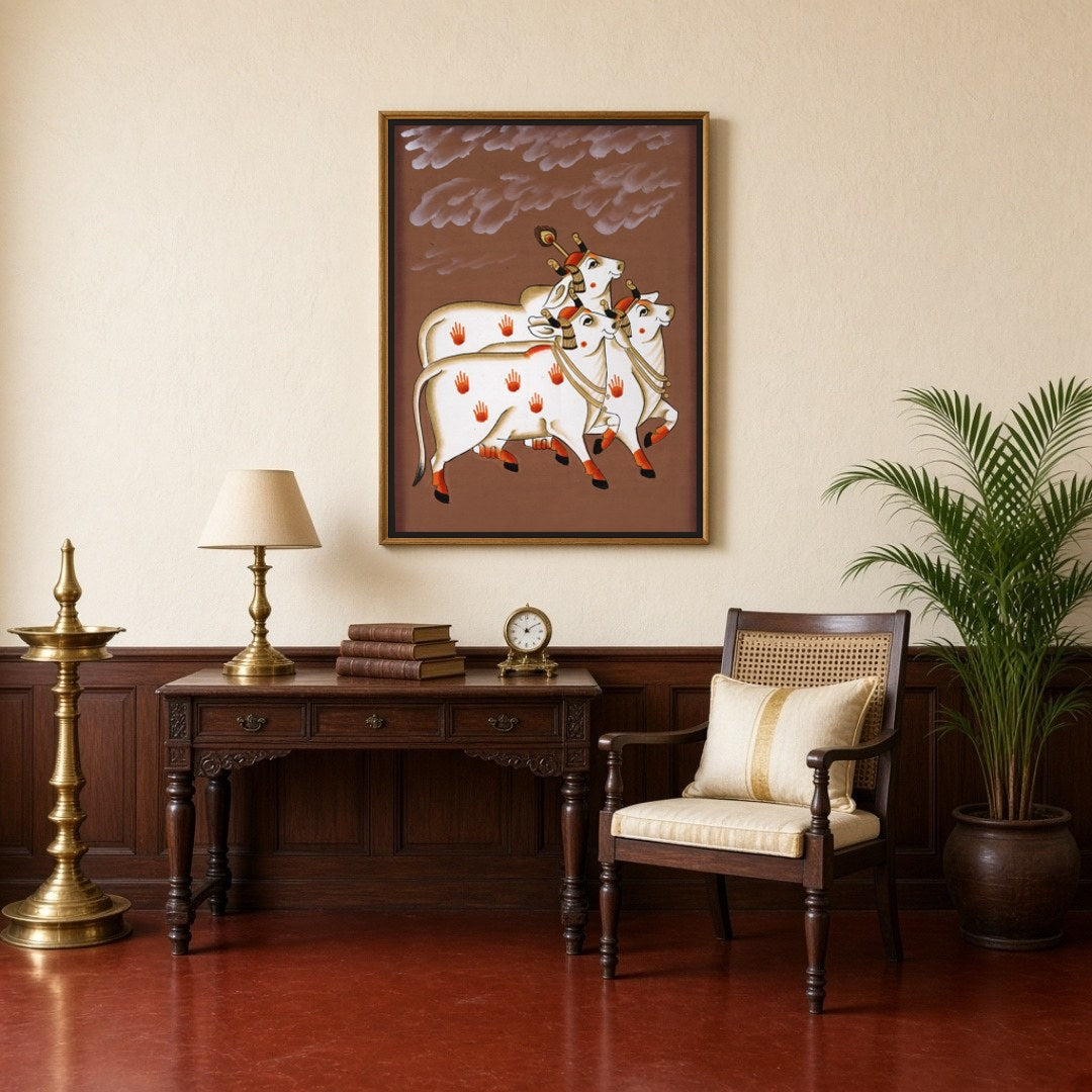 Embrace the nurturing energy and grandeur of Pichwai art with this exquisite portrayal of the for Study