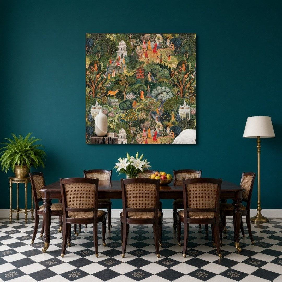 Immerse yourself in a timeless journey through this exquisite Indian Miniature art piece. Richly for Dining