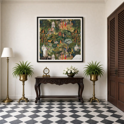 Immerse yourself in a timeless journey through this exquisite Indian Miniature art piece. Richly for Entrance