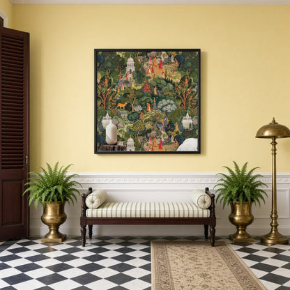 Immerse yourself in a timeless journey through this exquisite Indian Miniature art piece. Richly for Hallway