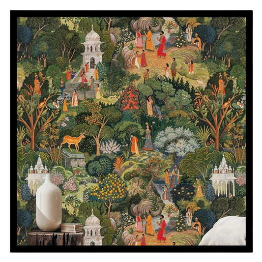 Immerse yourself in a timeless journey through this exquisite Indian Miniature art piece. Richly for place