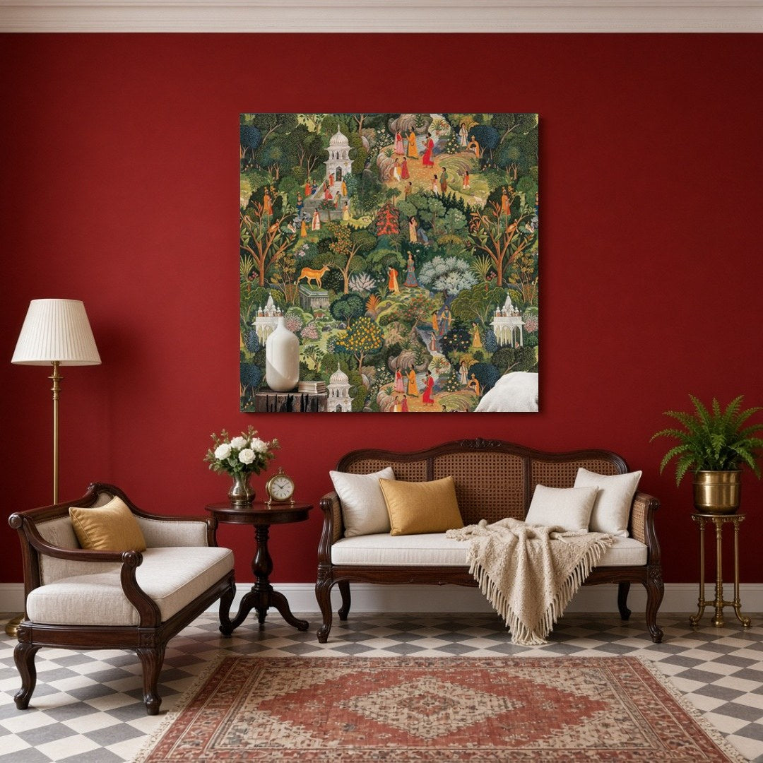 Immerse yourself in a timeless journey through this exquisite Indian Miniature art piece. Richly for Sitting Area