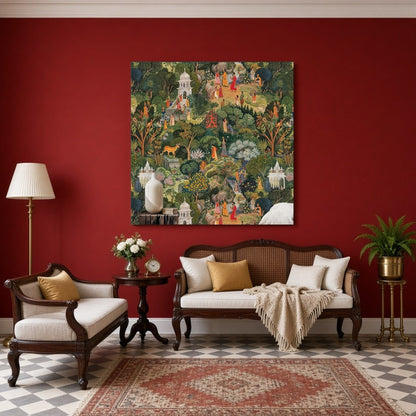 Immerse yourself in a timeless journey through this exquisite Indian Miniature art piece. Richly for Sitting Area