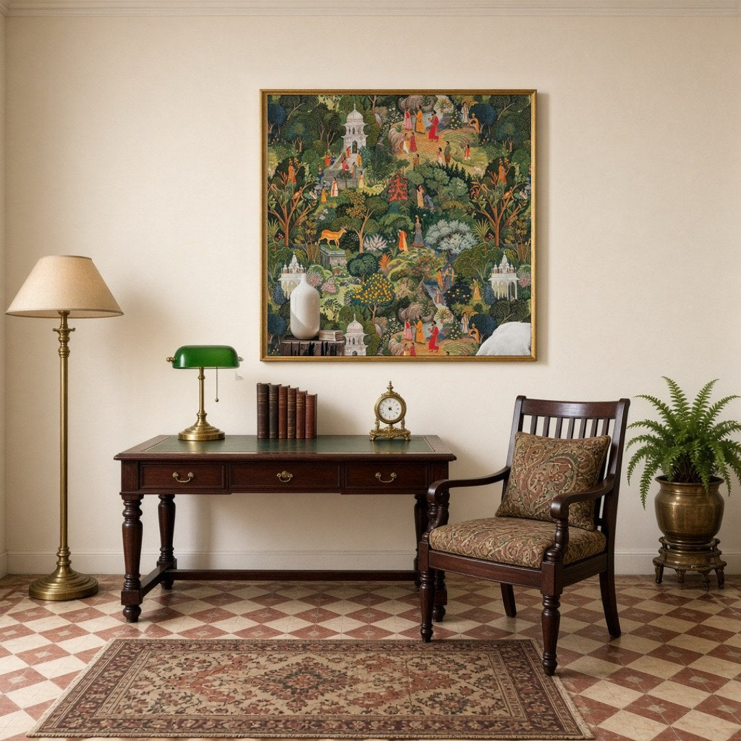 Immerse yourself in a timeless journey through this exquisite Indian Miniature art piece. Richly for Study