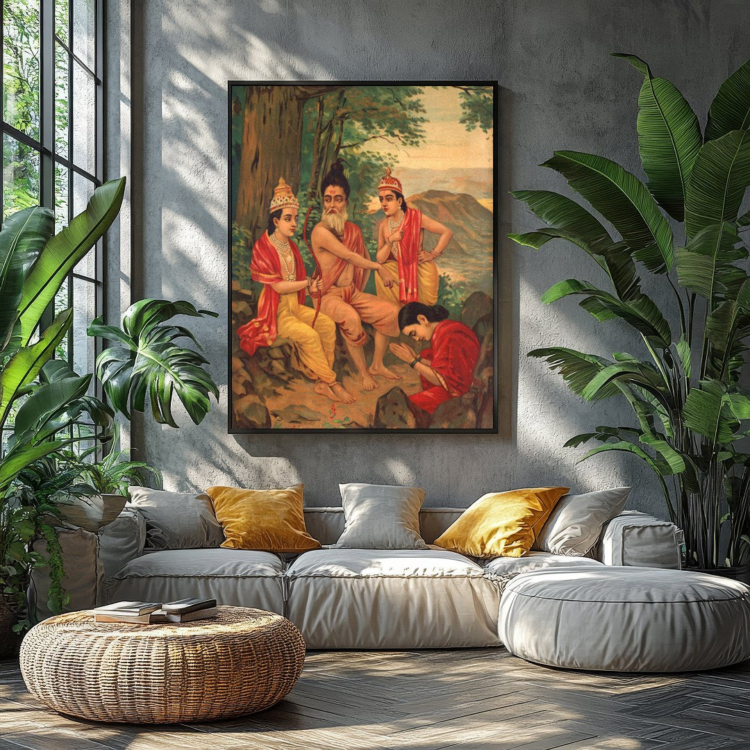 Immerse yourself in a timeless narrative with this captivating artwork depicting a serene gathering for Balcony