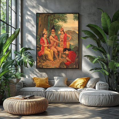 Immerse yourself in a timeless narrative with this captivating artwork depicting a serene gathering for Balcony