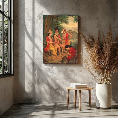 Immerse yourself in a timeless narrative with this captivating artwork depicting a serene gathering for Entrance