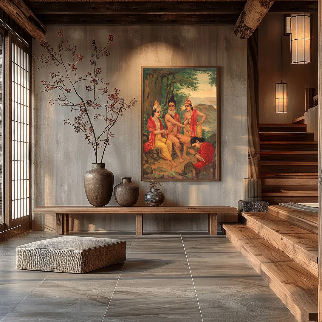 Immerse yourself in a timeless narrative with this captivating artwork depicting a serene gathering for Hall