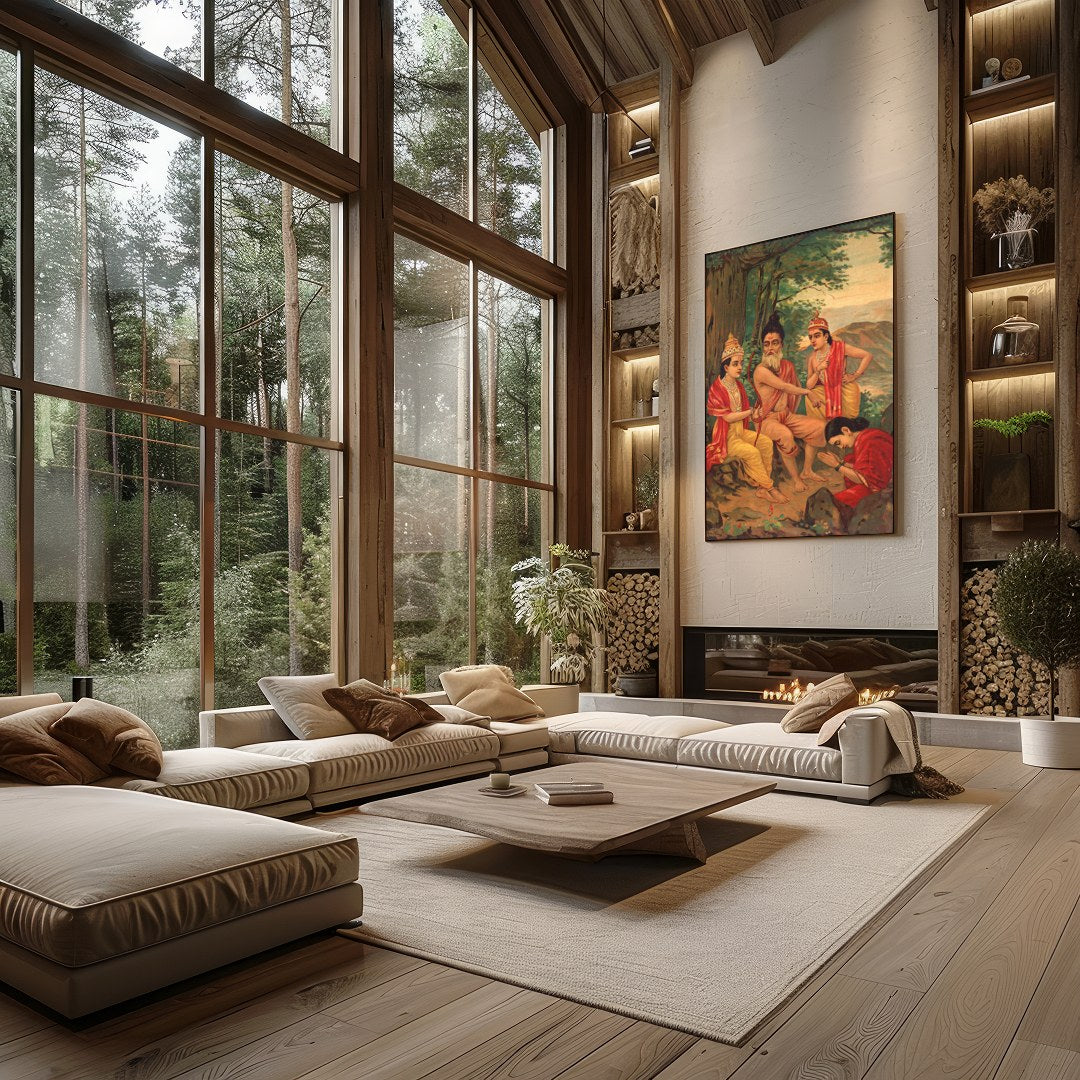 Immerse yourself in a timeless narrative with this captivating artwork depicting a serene gathering for Living Room
