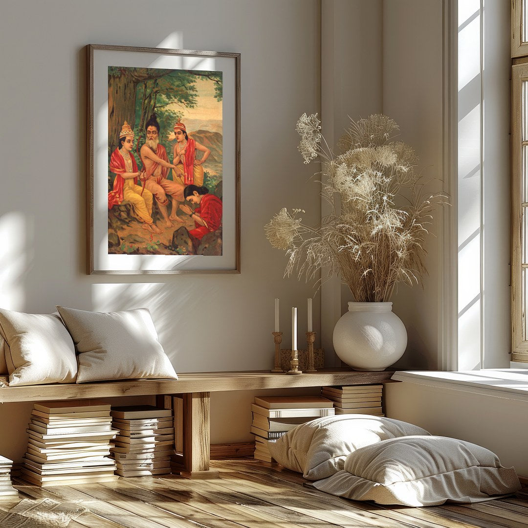 Immerse yourself in a timeless narrative with this captivating artwork depicting a serene gathering for living-space